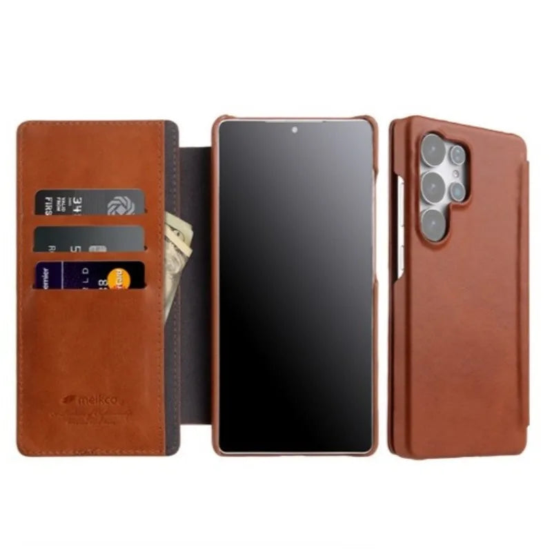 Melkco LuxeFlip – Genuine Cowhide Leather Vertical Case for Galaxy S25 Ultra