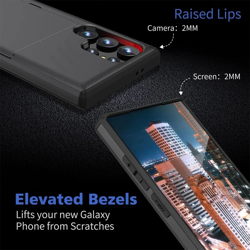 Slim Dual-Layer Heavy Protective Wallet Case with Hidden Card Slot for Samsung Galaxy S