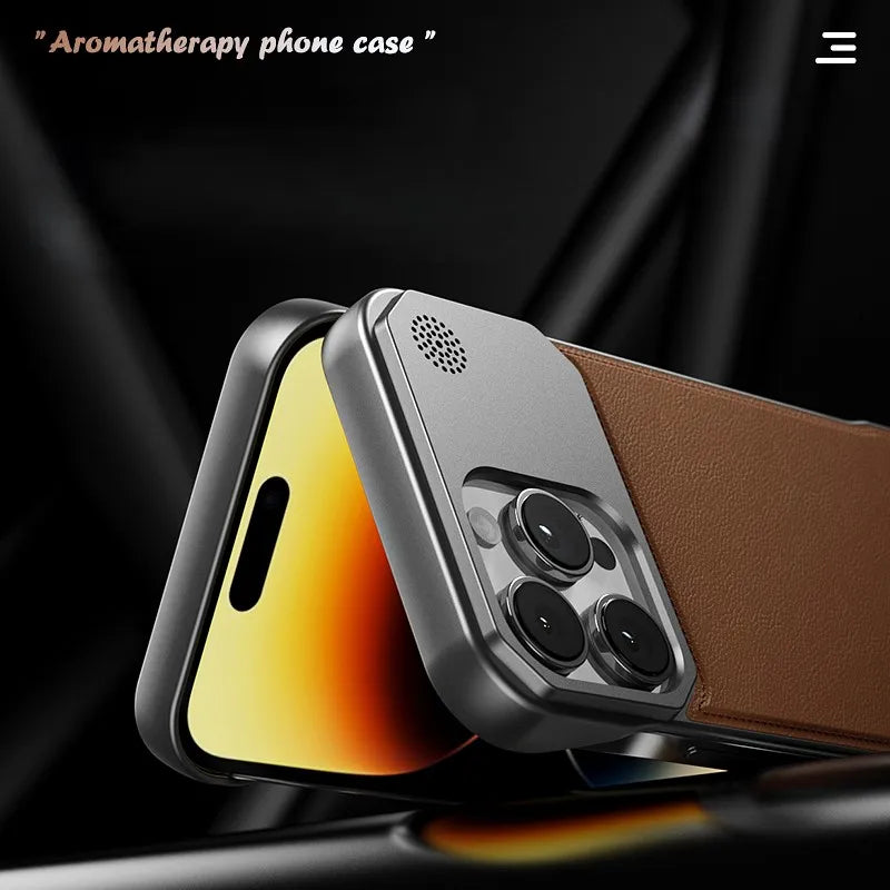 Leather Aromatherapy Magnetic Charging Ring Phone Case for iPhone