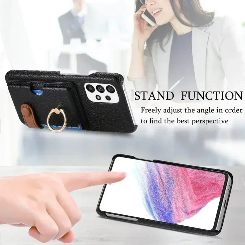 Wallet Leather Ring Holder Case for Samsung Galaxy S