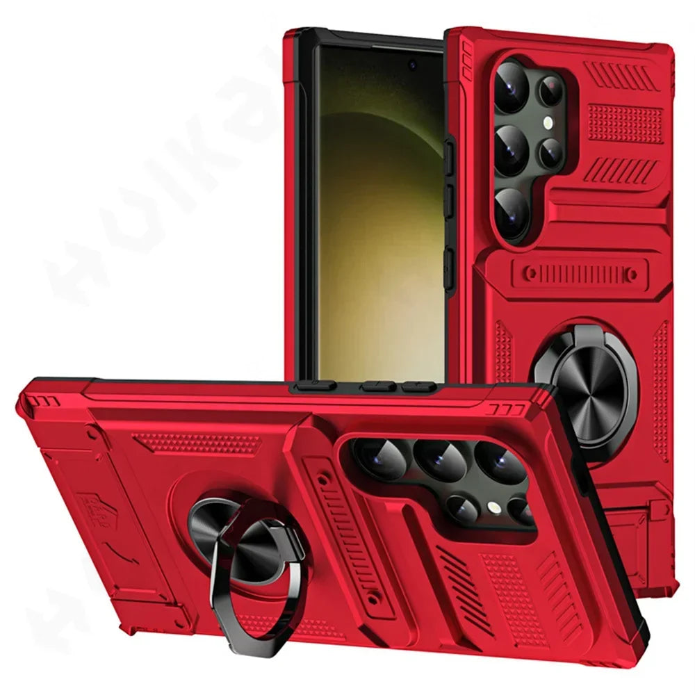 Magnetic Rotated Ring Kickstand Wallet Case for Samsung Galaxy S