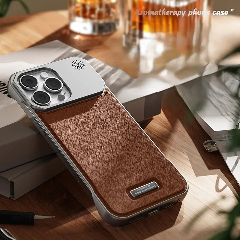 Leather Aromatherapy Magnetic Charging Ring Phone Case for iPhone
